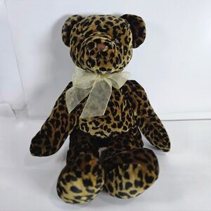 Bestever Leopard Cheetah Print Teddy Bear Plush Stuffed Animal Toy Sheer Bow 10"